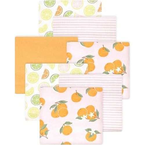 Little Treasure Hudson Baby Cotton Poly Flannel Receiving Blankets Multipack, Orange Citrus Orange, 30x30 inches