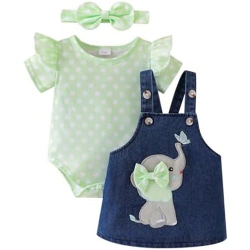 Baby Girl Clothes Suspender Skirt Newborn Ruffled Romper + Elephant Jeans Dress + Headband Summer Outfits 0-18 Months