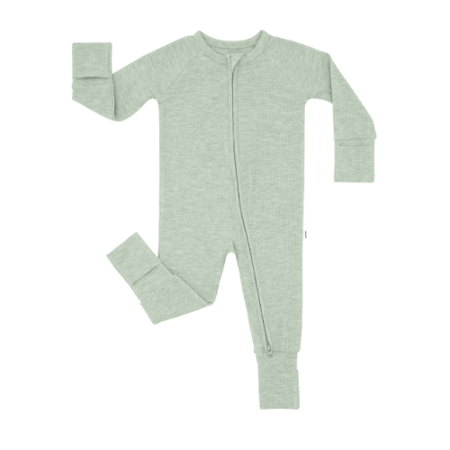 Heather Sage Ribbed Zippy - Little Sleepies