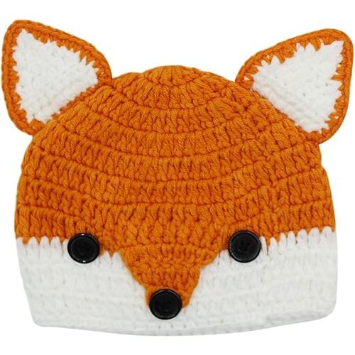Baby Toddler Cute Fox Animal Design Knitted Hat Crochet Hooded Cap Photography Props Beanies,Gray