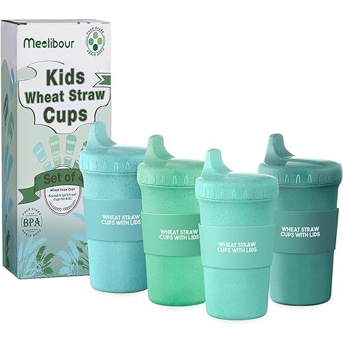 4 Packs Sippy Cups for Toddlers Kids, Reusable Plastic Spill Proof Cups for Kids Baby, Dishwasher/Microwave Safe - Unbreakable Hard Spout Sippy Cups for Toddlers