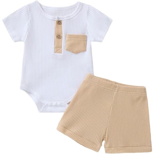 Baby Boy Outfits 2 Piece Short Sleeve Romper Top and Shorts Set Baby Boy Summer Clothes 0-18M