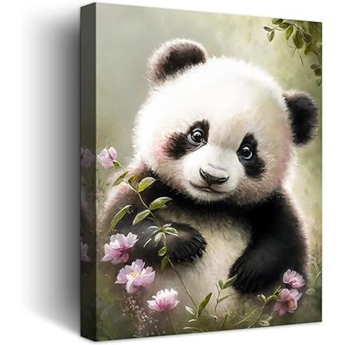 C8BUSIS Panda Wall Art Animal Wall Decor Watercolor Painting Modern Artwork Canvas Art Print for Bedroom Living Room Kitchen Bathroom Nursery Office Farmhouse Decor (12x16inch, Framed)