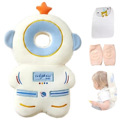 Baby Head Protector Backpack, Adjustable Head Protection Backpack with Baby Knee Pads for Walking & Crawling, Soft, Breathable and Wearing Safety Baby Head Protector - Astronaut