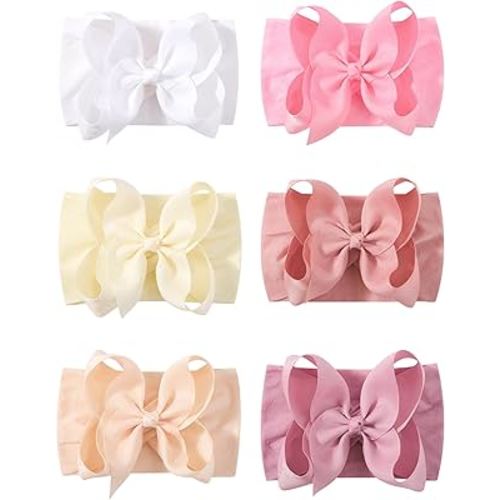 doboi 6PCS Baby Girl Bows Big Baby Headbands Ribbon Bow Nylon Headbands Hair Accessories Baby Bows for Baby Girls Infant Newborn Toddler-PINK