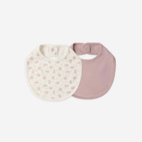Quincy Mae - Jersey Snap Bib Pack – Flower Field / Mauve | Organic Baby Bibs – Dearly