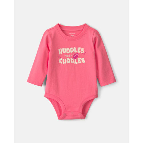 Baby Girl 'Huddles And Cuddles' Football Long-Sleeve Graphic Bodysuit - Coral | Carter's