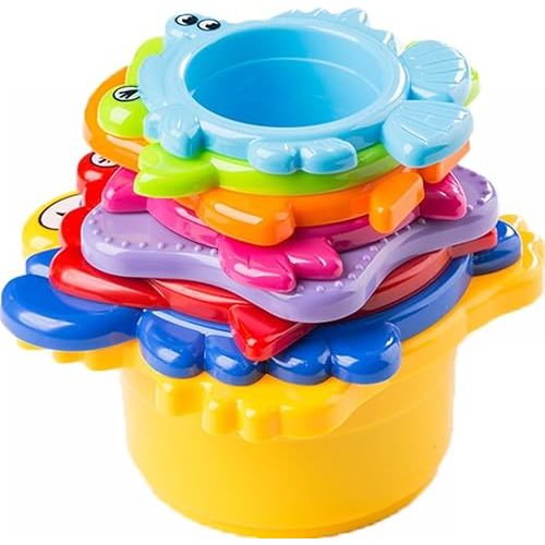 Baby Bath Stacking Cups – 8-Piece Montessori Beach & Bathtub Toy Set for Toddlers – BPA-Free, Easy-Drain, Educational Water Toy for Kids Ages 18 Months+ by Extasticks®