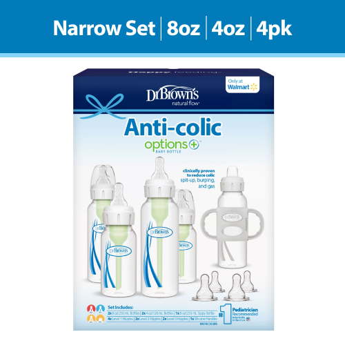 Dr. Brown's Anti-Colic Newborn Baby Bottle Gift Set, Clear with Gray, Plastic