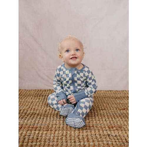 Blue Checkered Bamboo Zipper – Peachee