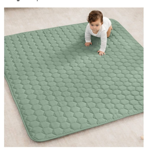 Comfy Cubs Square Kids Play Mat - 56 x 56 inches Soft Quilted Baby Floor Mat with Non-Slip Bottom - Plush Design for Toddlers' Playtime and Relaxation - Comfortable and Durable - Fern