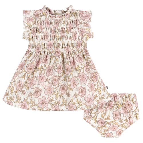 MODERNMOMENTS Baby Girls' 2-piece Ruffle Sleeve Dress W/Smocking & Diaper Cover Set