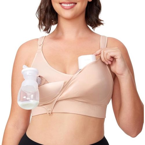 Momcozy Pumping Bra Hands Free, All-in-One Nursing Bras for Breastfeeding & Pumping, Fixed Padding for Enhanced Shape