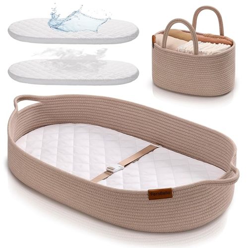 PeraBella XL Baby Changing Basket for Dresser Top, Moses Baskets for Newborn, Portable Baby Diaper Changing Pad Table Topper for Dresser, Moses Bassinet Mat with Waterproof Pad Cover and Diaper Caddy