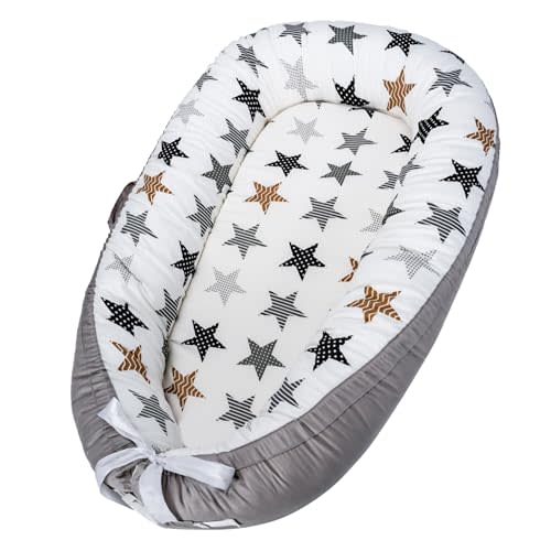 Infant Support Cushions | Baby Lounger | Organic Cotton Infant Lounger | Reversible, Adjustable & Portable Floor Lounger | Supervised Use | Soft, Breathable, Washable Cover(Star)