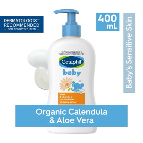 Cetaphil Baby Wash And Shampoo with Organic Calendula | Tear Free | Paraben, Colourant and Mineral Oil Free | 400ml Pump, Pediatrician Recommended - Walmart.ca