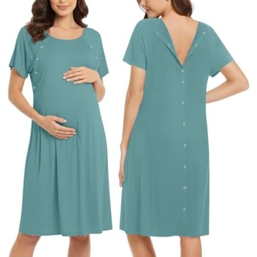 Ekouaer Women’s Nursing/Delivery/Labor/Hospital Nightdress Short Sleeve Maternity Nightgown with Button S-XXL