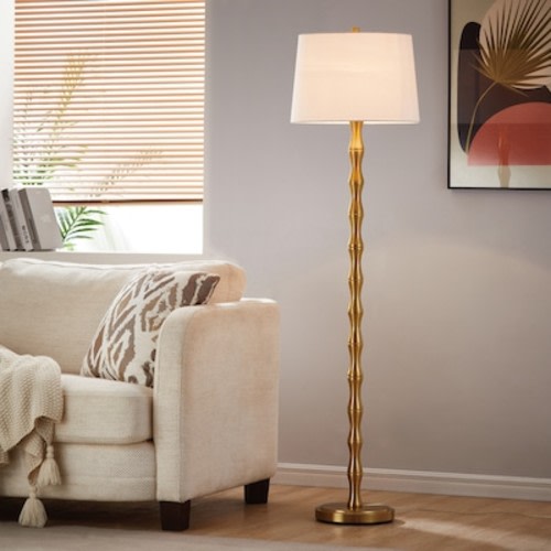 KAWOTI Modern Gold Floor Lamp with Drum Shade and 3-Way Switch - 61 Inches Tall 21153 at Lowes.com