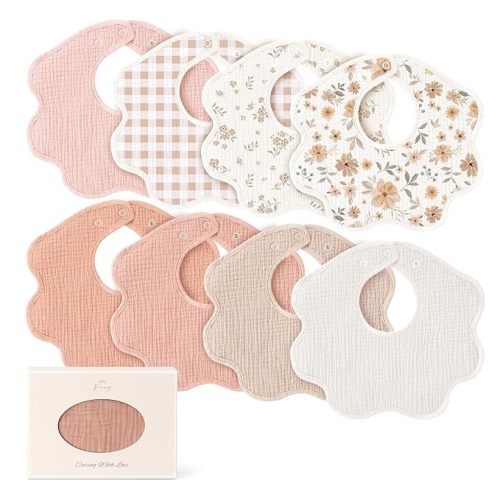Konssy Muslin Baby Bibs 8 Pack, 100% Cotton Absorbent Bandana Drool Bibs for Teething and Drooling for Unisex Boys and Girls