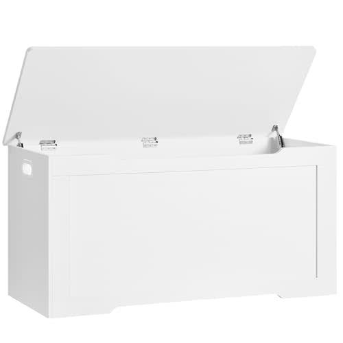 usikey 39.4” Toy Chest, Toy Box for living room, Storage Chest with 2 Safety Hinges, Lift Top Storage Bench, Storage Trunk, for Bedroom, Entryway, White