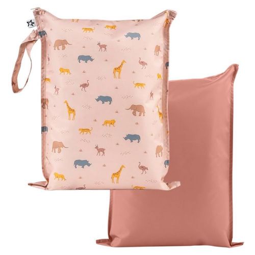 Tiny Twinkle Mess-Proof Waterproof Washable Baby/Toddler Wet Bags for Diapers, Swimsuits and Travel (Petite Safari)