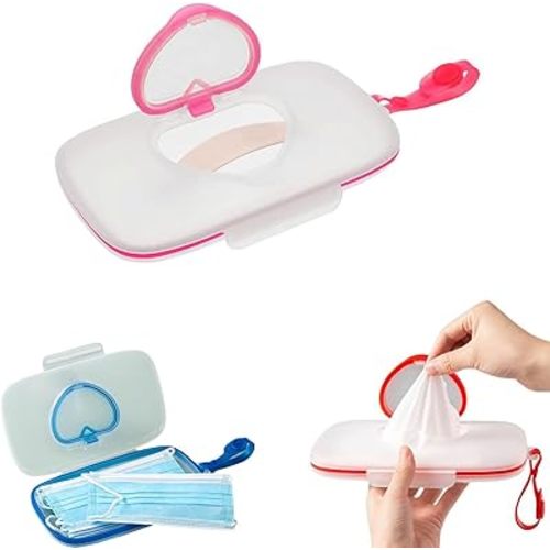 Baby Wipes Dispenser,Tissue Storage Box Case,Portable Wipe Cases Wipe Holder for Baby Adult,Travel Wet Wipe Pouch with Sealing Design Lids,Wipe Container Box for Bathroom Travel (Pink)