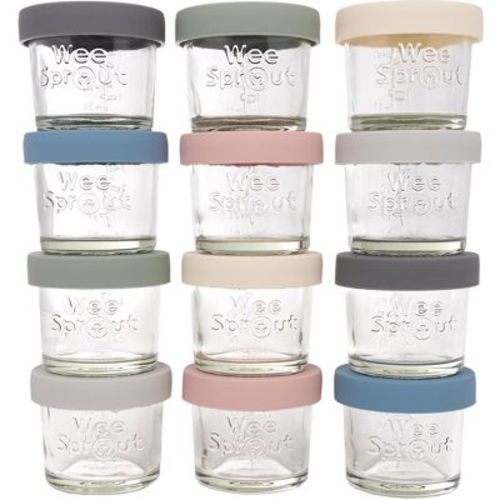 WeeSprout Glass Baby Food Storage Jars w/ Silicone Lids (4 oz, 12 Pack Set) Snack, Puree, Reusable Small Containers, Breast Milk