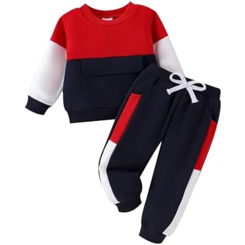 Baby Boy Clothes Toddler Fall Winter Outfits Long Sleeve Patchwork Sweatshirt Pullover Tops + Sweatpants 6 Months-3T