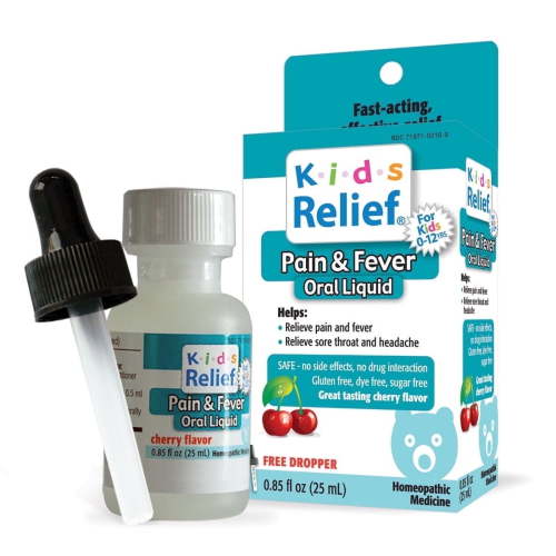 Kids Relief Pain & Fever Oral Liquid Solution with Dropper, for Kids 0 - 12, Gluten & Dye Free, No Sugar, 25 mL