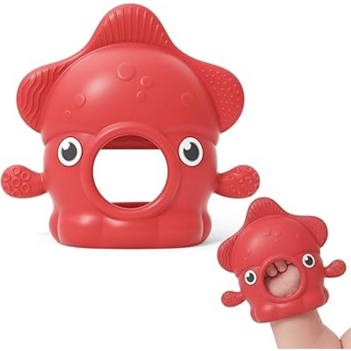 Momcozy Teething Toys, Food Grade Silicone Baby Teether，Teething Mitten for Babies 0–6 Months，Teethers for Babies 6–12 Months，Anti Drop Wrist Teether with Multiple Chew Points，Baby Shower Gifts, Red