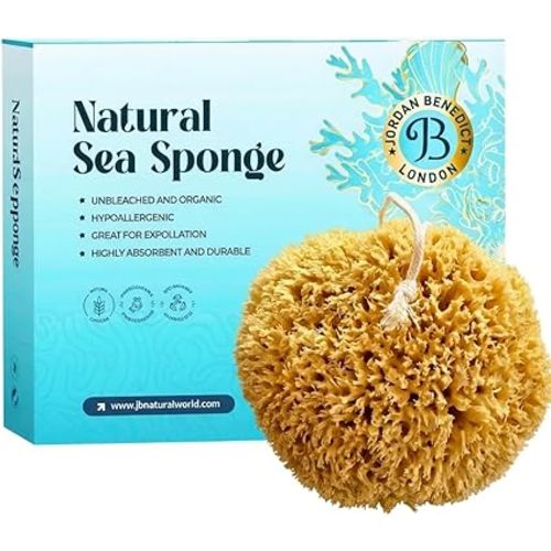 Natural Sea Sponge for Shower, Honeycomb Bath Sponge with Rope, Soft Organic Exfoliating Body Sponge, Natural Sea Sponge for Bathing and Shower (Medium, Pack of 1)
