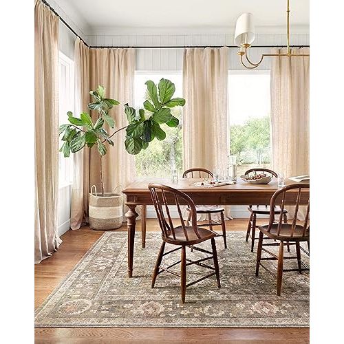 Loloi Chris Loves Julia Rosemarie 6'-3" x 9' Area Rug in Sage/Blush - Classic No-Shed Area Rug, Soft Living Room Rug, Antique Inspired Modern Rug for Living Area, Bedroom, Dining Room