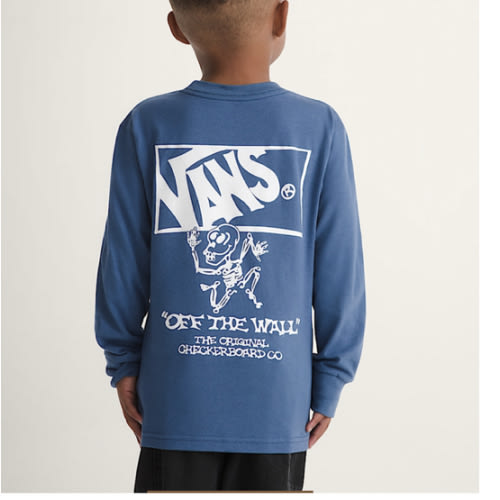 Little Kids Checker Bones Long Sleeve T-Shirt in True Navy Blue | Vans