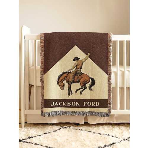 Western Baby Name Blanket Personalized Cowboy Nursery Gift Custom Ranch Horse Baby Shower Western Infant Keepsake