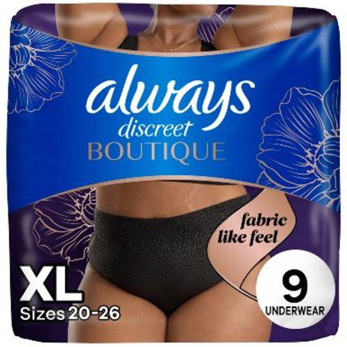Always Discreet Boutique Black Maximum Underwear - XL - 9ct