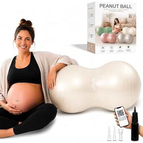 Meex Peanut Ball for Labor and Pregnancy - Durable Thick Birthing Exercise Ball - Antiburst With Pump Included
