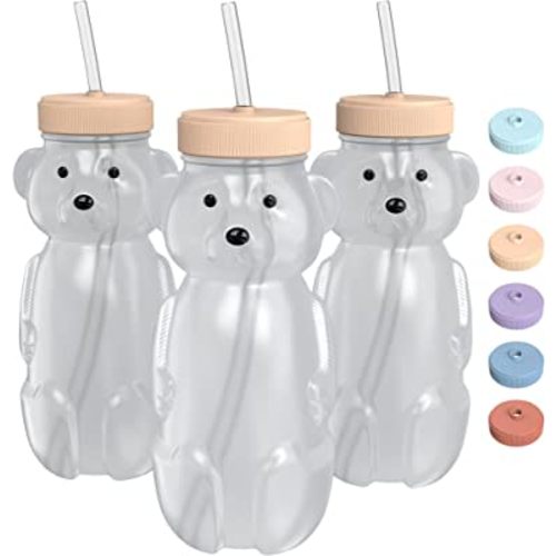 Honey Bear Straw Cup for Babies, 8-oz Honey Bear Cup with Lid, 3-Pack Therapy Learning Honeybear Straw Cup, Baby Honey Bear Bottle Set, Creamsicle PEACH