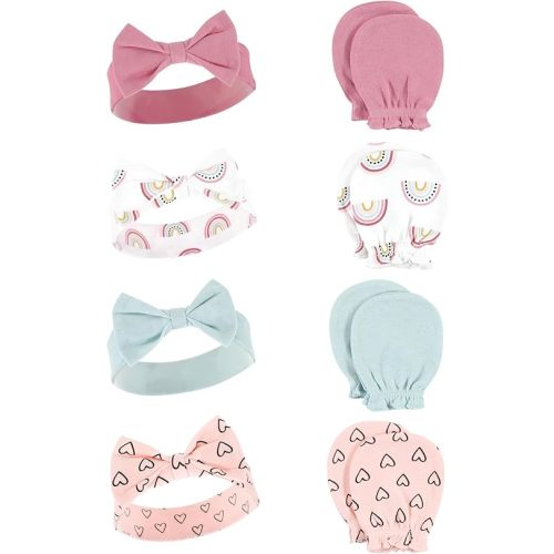 Hudson Baby Baby Girls' Cotton Headband and Scratch Mitten Set