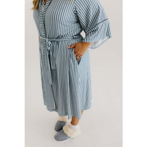 Blue Striped Ribbed Robe – Shopstaykation