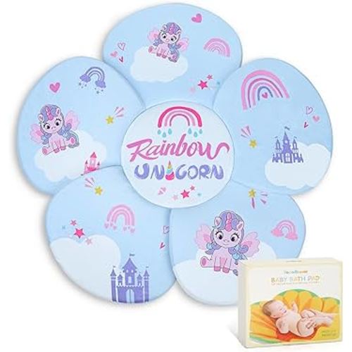 Flower Baby Bath Pad - Ultra Soft Infant Bathtub Mat with Non-Slip Petal Design, Newborn Bathing Lounger Insert for Sink or Tub, Unicorn Theme (Unicorn)