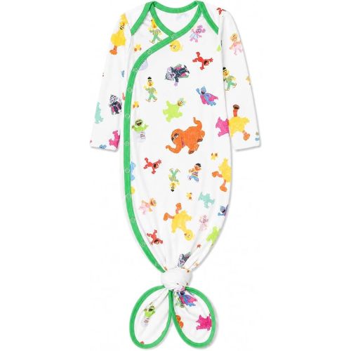 Copper Pearl Baby Gown - Knotted Newborn Sleepers for Baby Boy and Girl, Soft Stretchy Long Sleeve Infant Gowns with Bottom Tie and Hand Mittens, Perfect Hospital Coming Home Outfit (Sesame Friends)