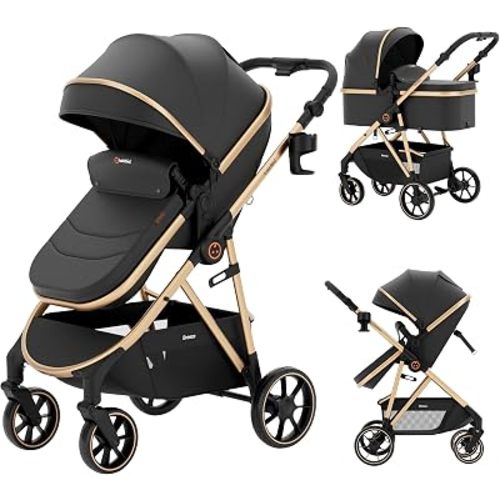 Babideal 3 in 1 Baby Stroller, Convertible Newborn Stroller with Reversible Seat, Adjustable Backrest, EVA Wheels, Large Storage Basket, Compact Fold for 0-36 Months