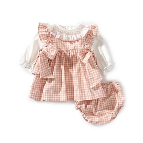 Edgehill Collection Baby Girls Long Sleeve Check Side-Bow Dress