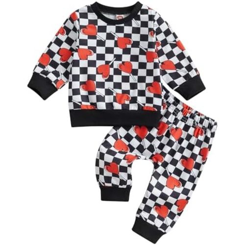 Toddler Baby Boy Valentines and St Patricks Outfit Letter Crewneck Sweatshirt Pants Cute Baby Boy Clothes