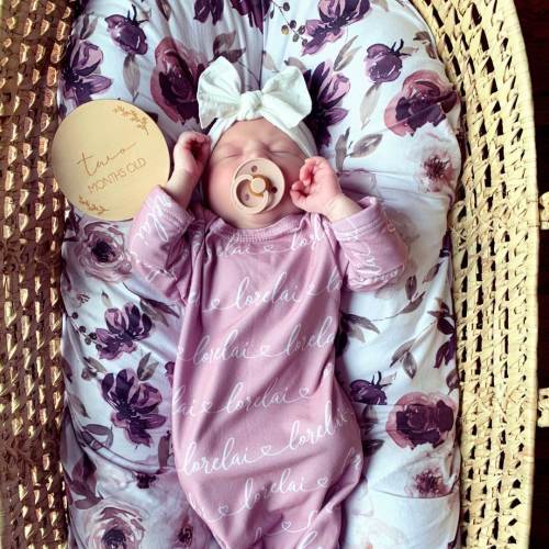 Solid Mauve Heart Personalized Newborn Baby Knot Gown - Script