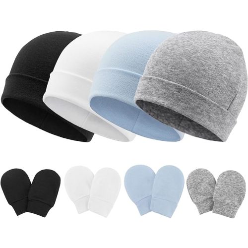 BQUBO Baby Hats and Mittens Infant Cotton Beanie Gloves No Scratch Set Newborn Hospital Hat for Boys Girls
