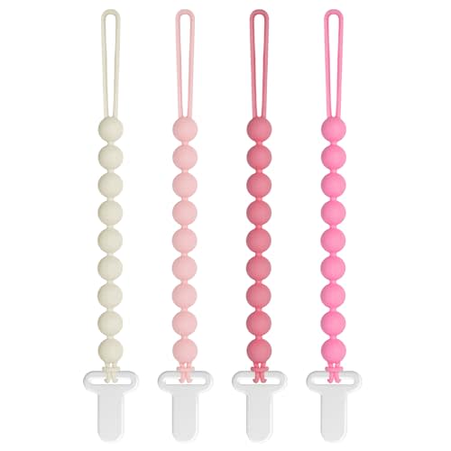 Pacifier Clips Baby Girls - Draklary 4 Pack Paci Clip Silicone Soothe Baby Binky Holder for Newborn Essentials Shower Birthday Gift