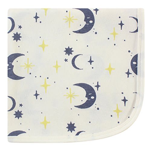 Touched by Nature Unisex Baby Organic Cotton Swaddle, Receiving and Multi-purpose Blanket, Moon, One Size