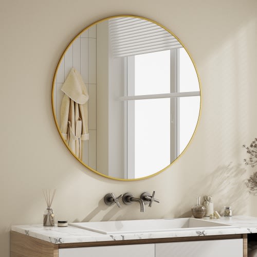 BEAUTYPEAK 30-in W x 30-in H Round Gold Framed Wall Mirror