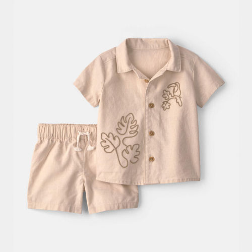 Baby Boy 2-Piece Toucan Embroidered Top & Short Set - Khaki | Carter’s Oshkosh Canada
